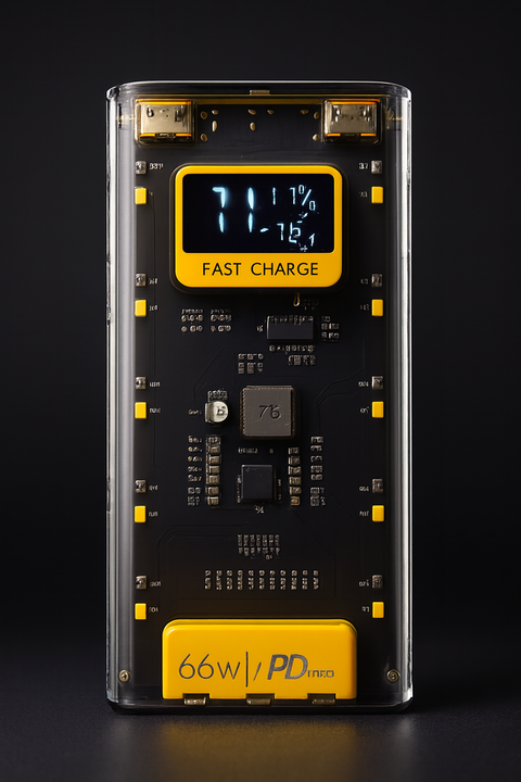 66W Super Fast Charging Transparent Power Bank 20000 MAH with Digital Display