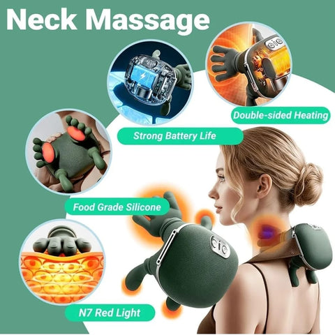 Human Hand Style Heated Neck And Shoulder Massager Portable Wireless Deep Tissue 4D Finger Pressure