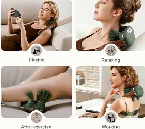 Human Hand Style Heated Neck And Shoulder Massager Portable Wireless Deep Tissue 4D Finger Pressure