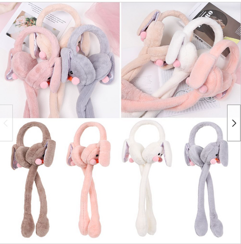 Soft Fluffy Rabbit Ears Headband | Moving Ears Plush Earmuffs | Warm & Cozy – 1Pc Random Colour